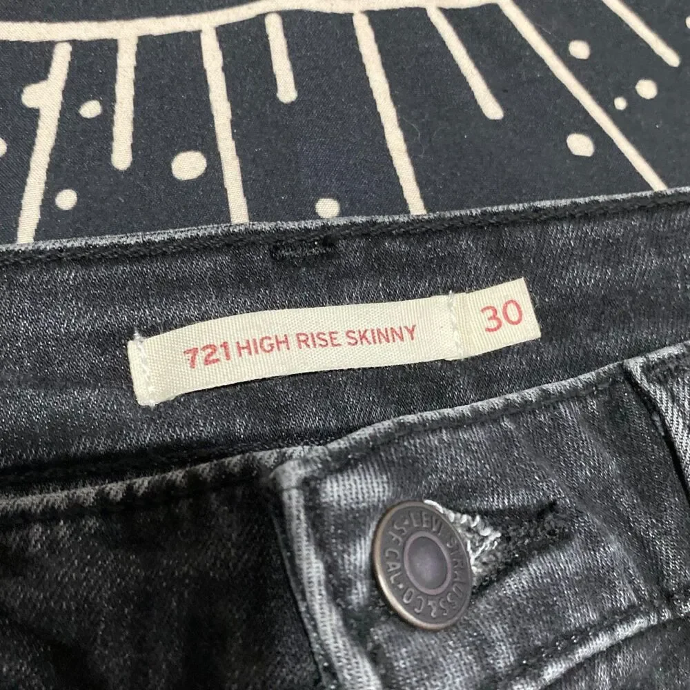 Levi's 721 Skinny Jeans Womens 30x28 Black Cotton Denim Workwear Travel Stretch